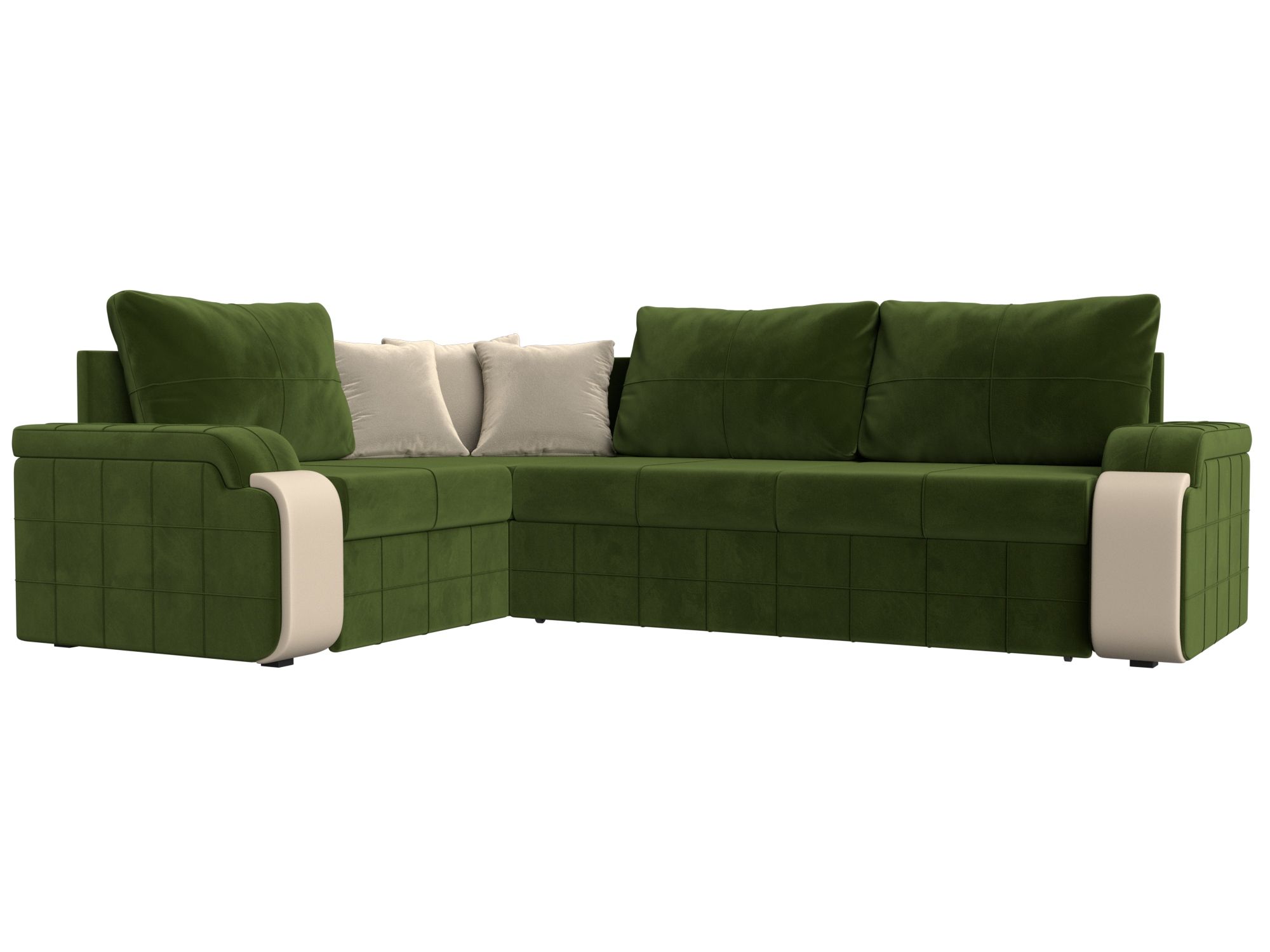 

Диван угловой Николь левый микровельвет/экокожа зеленый/бежевый/бежевый, Диван угловой Николь левый угол