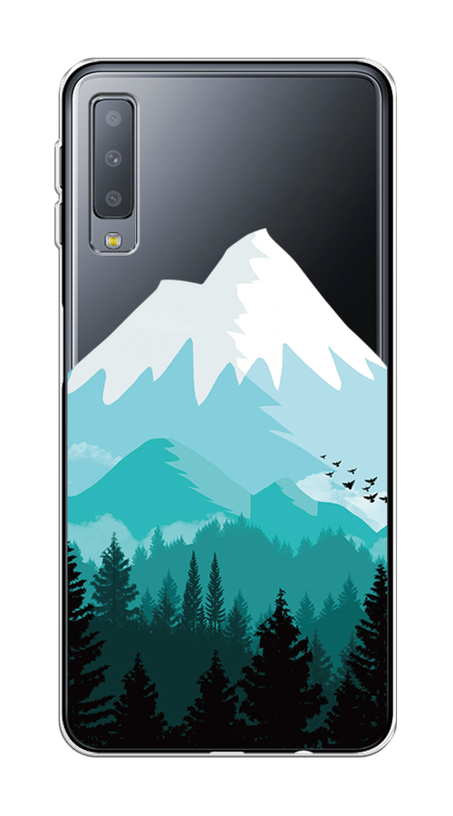 

Чехол на Samsung Galaxy A7 2018 "Синяя снежная гора", Белый;голубой, 26750-2