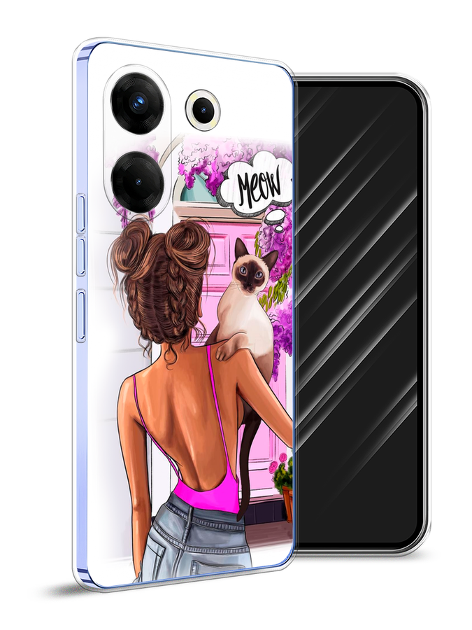 

Чехол Awog на Tecno Camon 20 Pro 5G "Девушка с кошкой", Розовый;коричневый, 304050-7