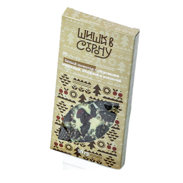 

Шоколад Шишки в сторону белый с сосновыми шишками клюквой и коноплей 90 г