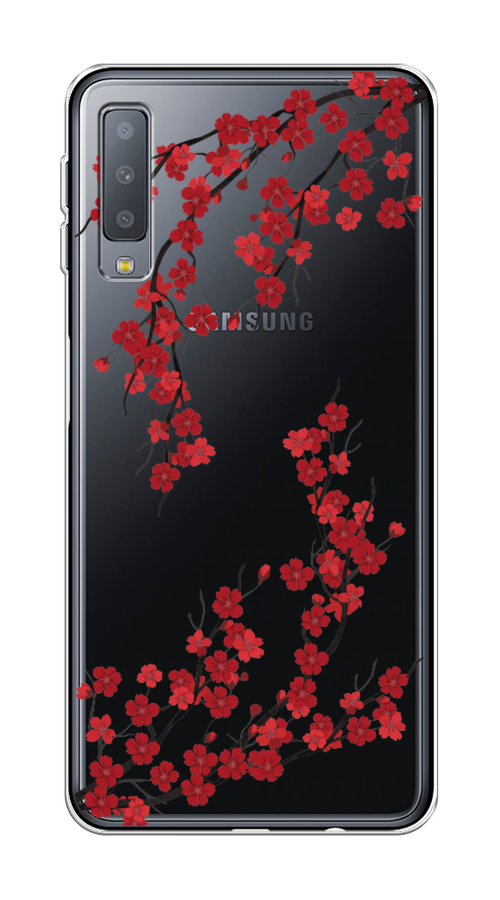 

Чехол на Samsung Galaxy A7 2018 "Красная сакура", Красный;черный, 26750-2