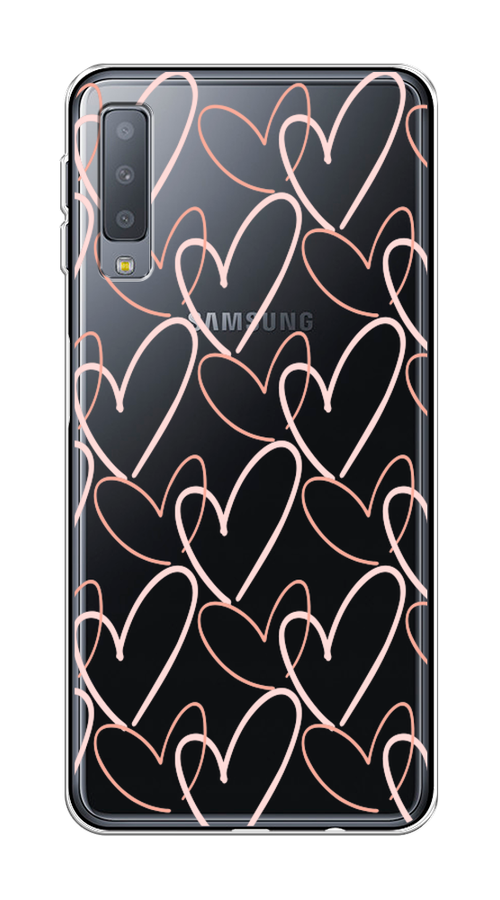 

Чехол на Samsung Galaxy A7 2018 "Узор из сердечек", Розовый;бежевый, 26750-6