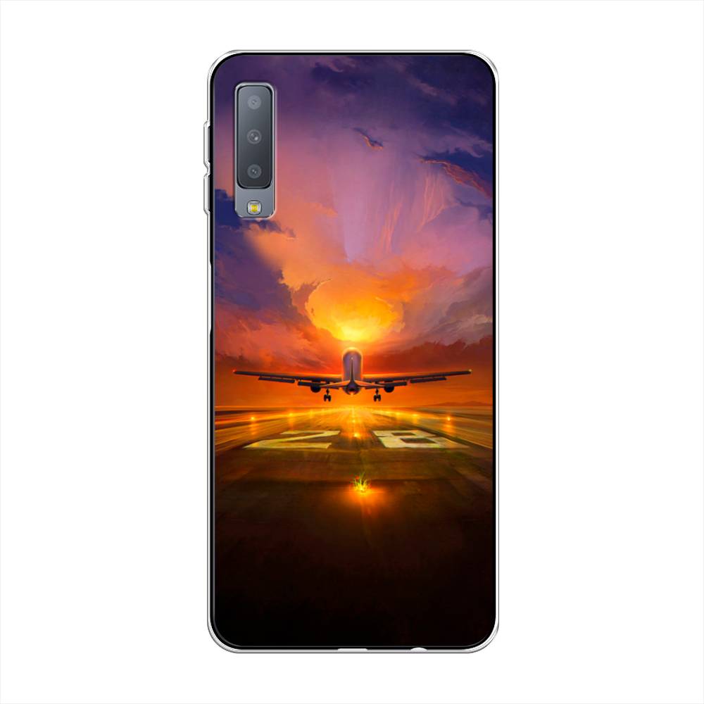 

Чехол на Samsung Galaxy A7 2018 "Самолет на посадке", Оранжевый;синий, 26750-6