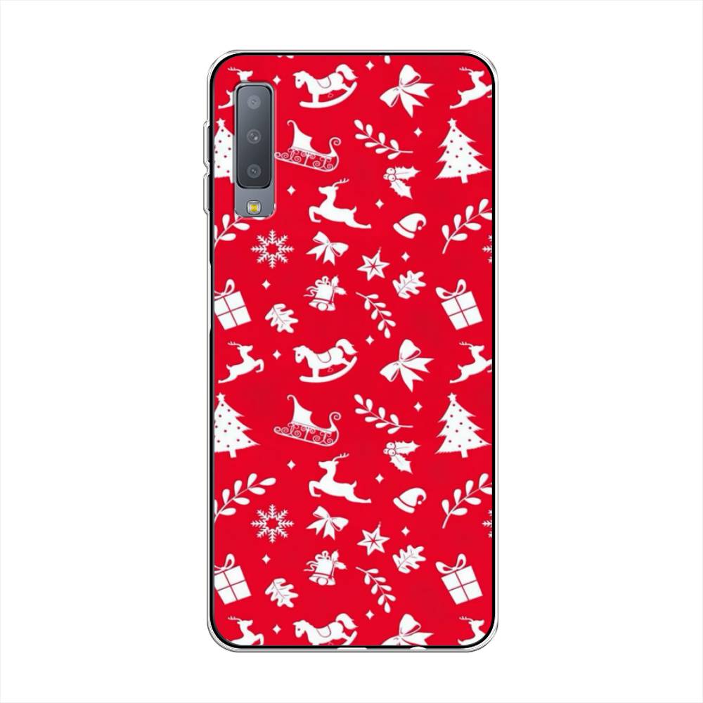 

Чехол на Samsung Galaxy A7 2018 "Красный новогодний фон", Красный;белый, 26750-5