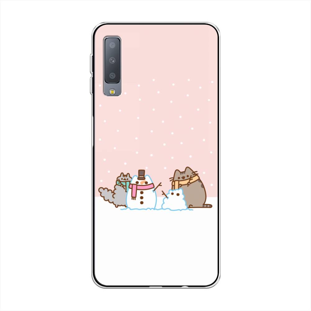 

Чехол на Samsung Galaxy A7 2018 "Котики в снегу", Розовый;белый;серый, 26750-5