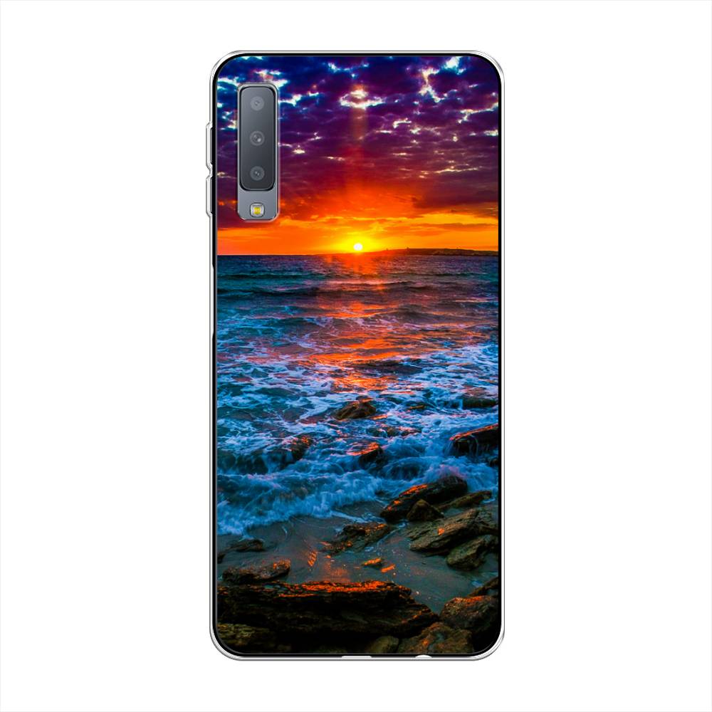 

Чехол на Samsung Galaxy A7 2018 "Закат 1", Оранжевый;синий, 26750-2