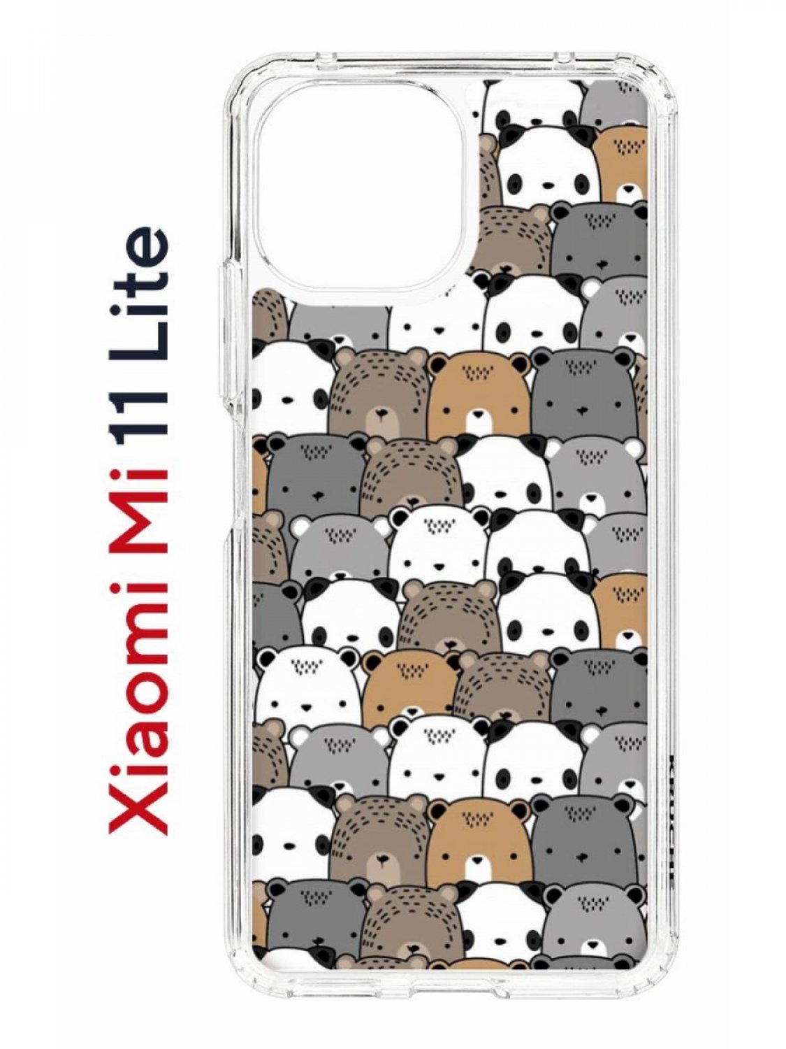 Чехол на Xiaomi Mi 11 Lite Kruche Print Медвежата,противоударный бампер,с защитой камеры