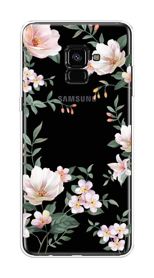

Чехол на Samsung Galaxy A8 Plus 2018 "Beautiful white flowers", Бежевый;зеленый, 25550-1