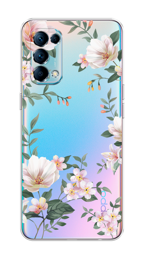 

Чехол на Oppo Reno 5 "Beautiful white flowers", Бежевый;зеленый, 255250-1
