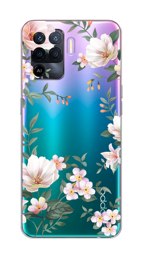 

Чехол на Oppo Reno 5 Lite "Beautiful white flowers", Бежевый;зеленый, 255150-1