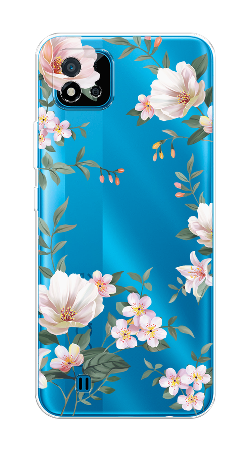 

Чехол на Oppo Realme C20 "Beautiful white flowers", Бежевый;зеленый, 254850-1