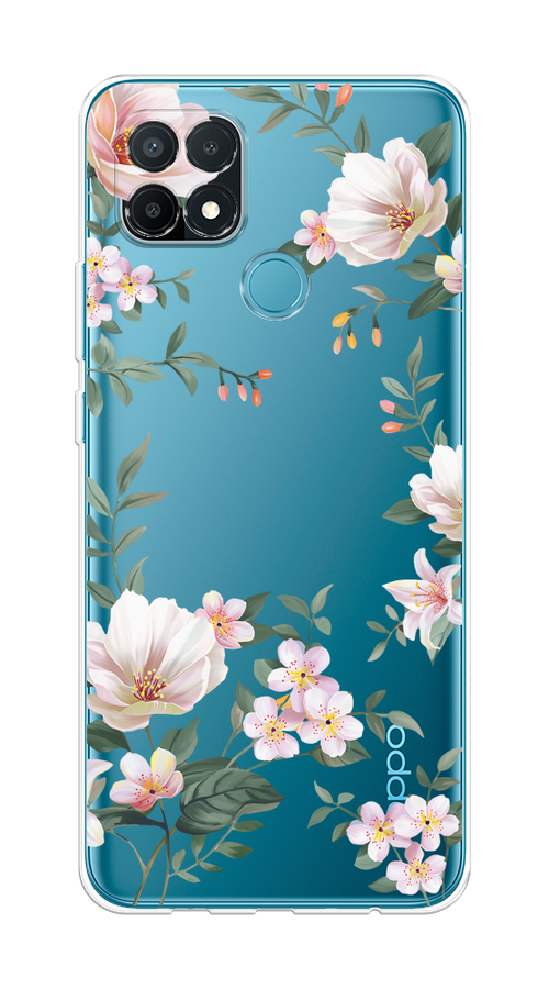 

Чехол на Oppo A15/A15s "Beautiful white flowers", Бежевый;зеленый, 254750-1