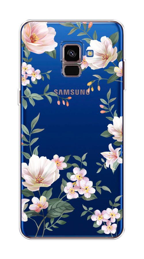 

Чехол на Samsung Galaxy A8 2018 "Beautiful white flowers", Бежевый;зеленый, 25450-1