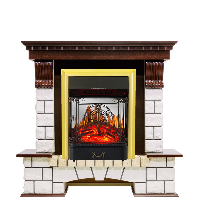 фото Каминокомплект pierre luxe - темный дуб / белый с очагом majestic fx m brass dimplex