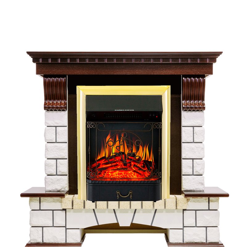 фото Каминокомплект pierre luxe - темный дуб / белый с очагом majestic fx brass dimplex