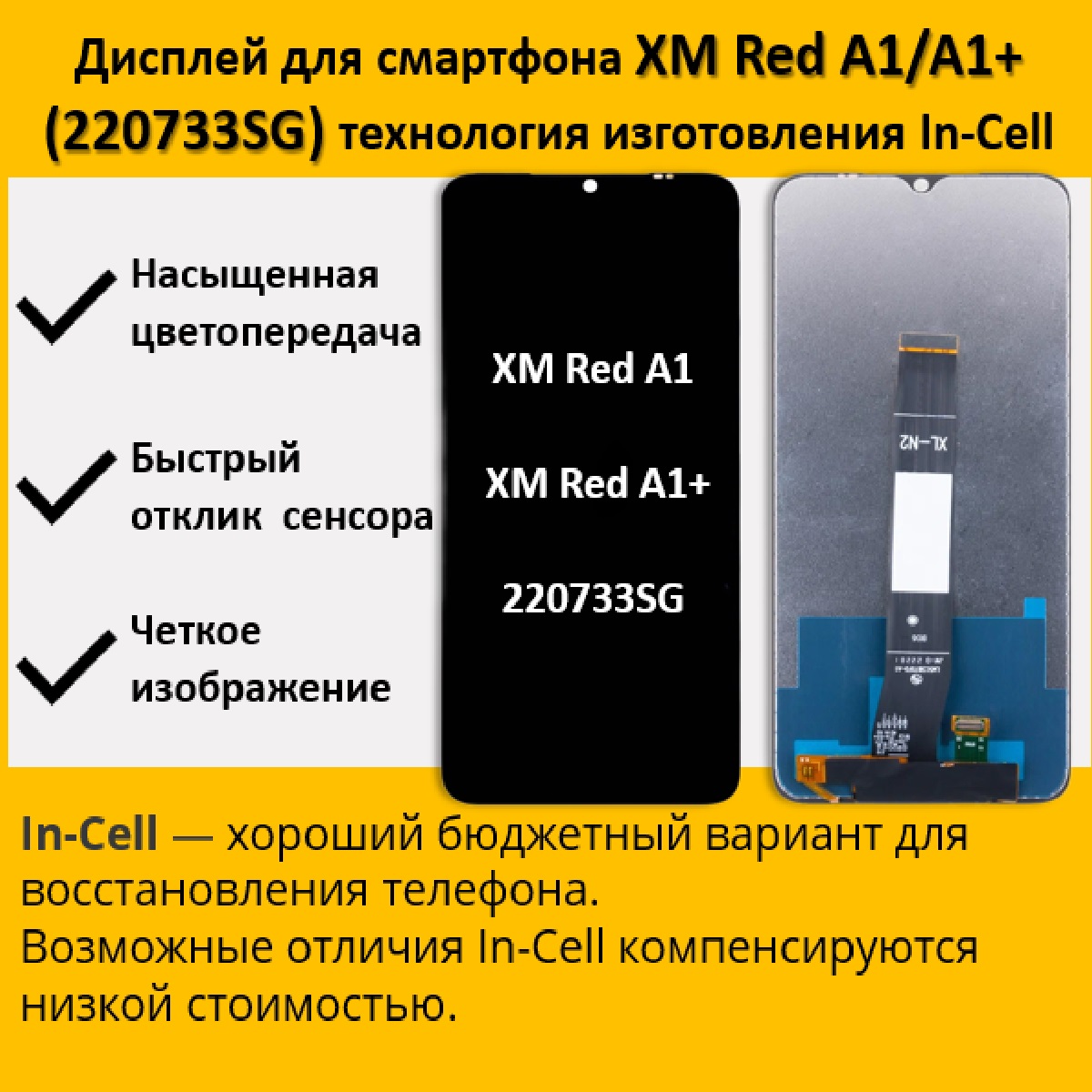 Дисплей для cмартфона Xiaomi Redmi A1/A1+ (220733SG), технология In-Cell