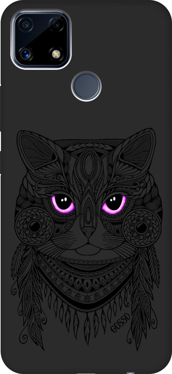 

Матовый чехол на Realme C25 "Grand Cat" черный, Черный;розовый, 3834
