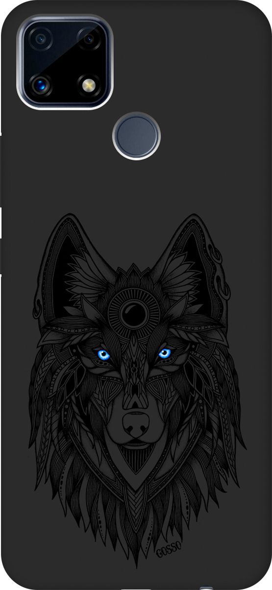 

Матовый чехол на Realme C25 "Grand Wolf" черный, Черный;голубой, 3834