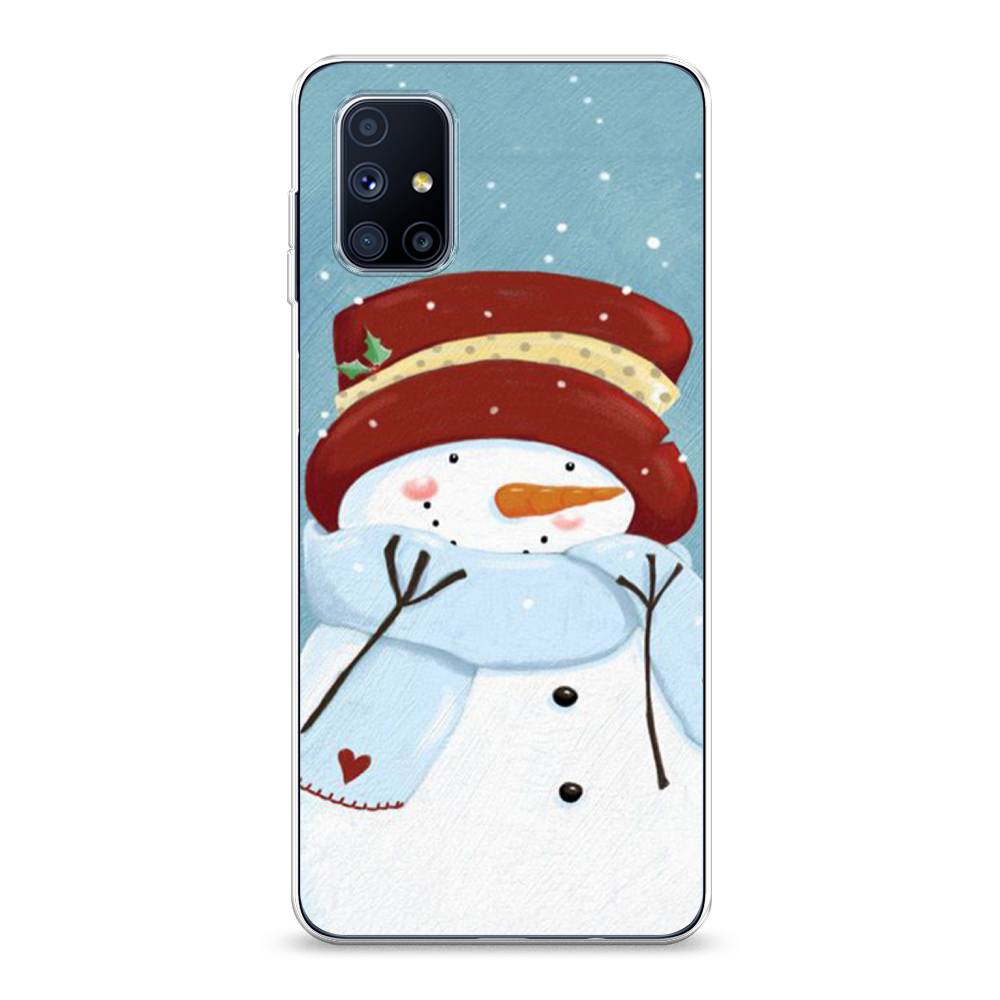 

Чехол на Samsung Galaxy M51 "Застенчивый снеговик", Голубой;белый;красный, 2101550-5