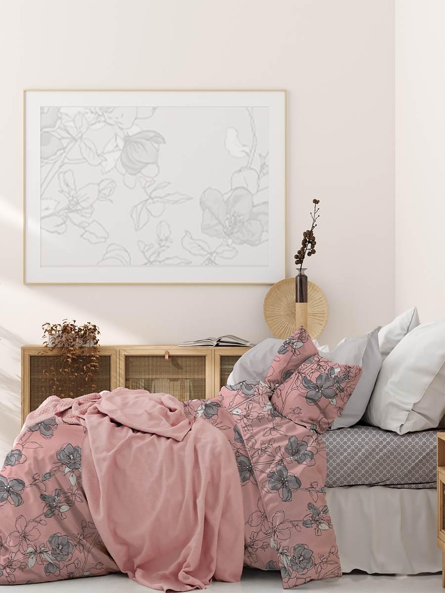 Комплект постельного белья 1,5-спальный Galtex КОМПАНЬОН: Цветы сакуры пудровый 70х70