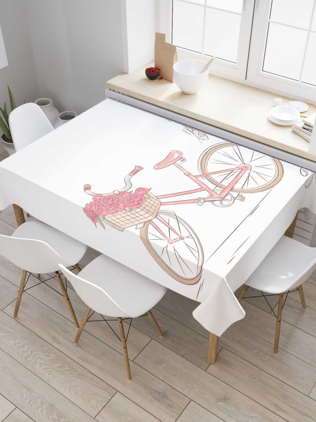 фото Скатерть прямоугольная joyarty "цветочный велосипед в париже" из оксфорда, 180x145 см