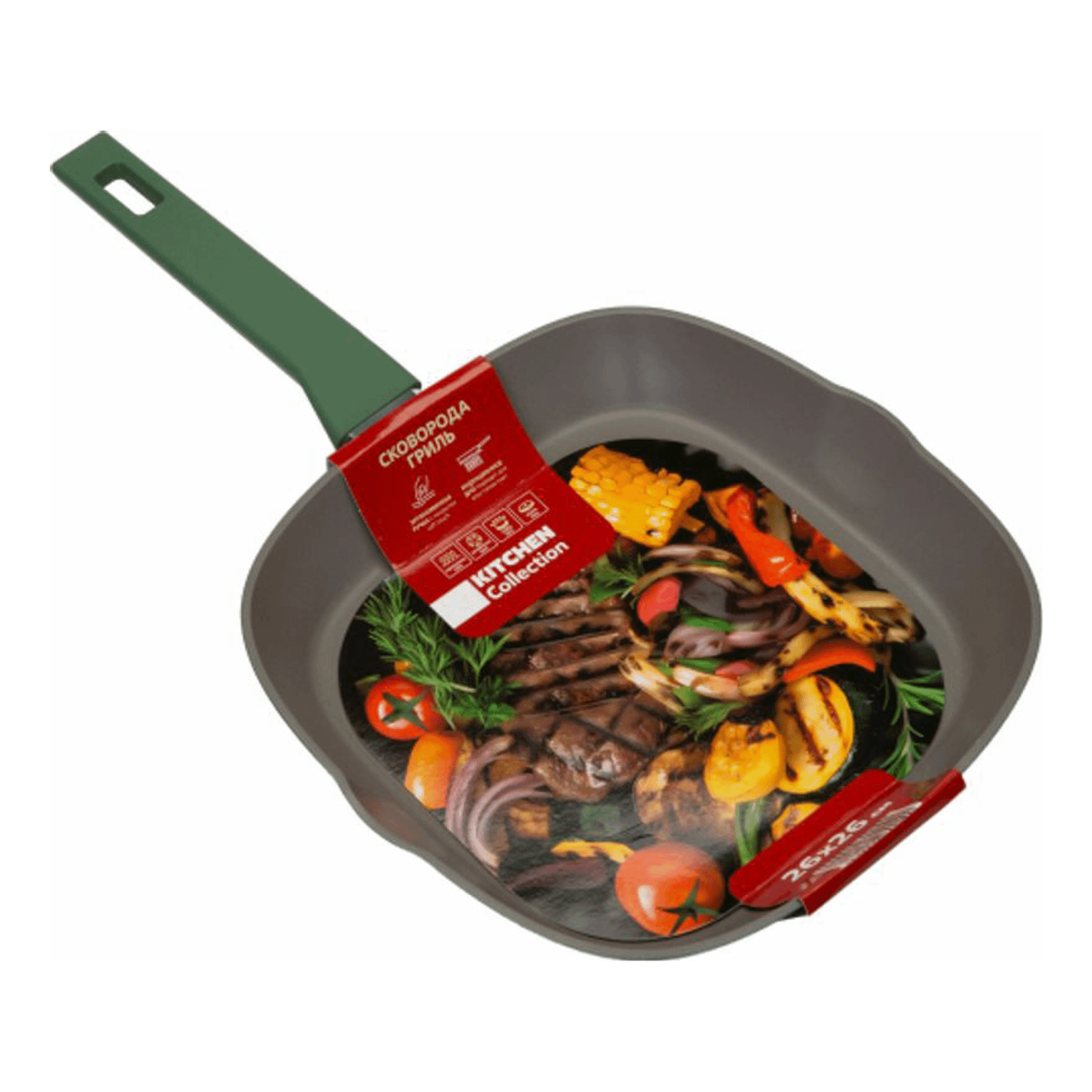 

Сковорода-гриль Kitchen Collection 26 см, Зеленый;серый