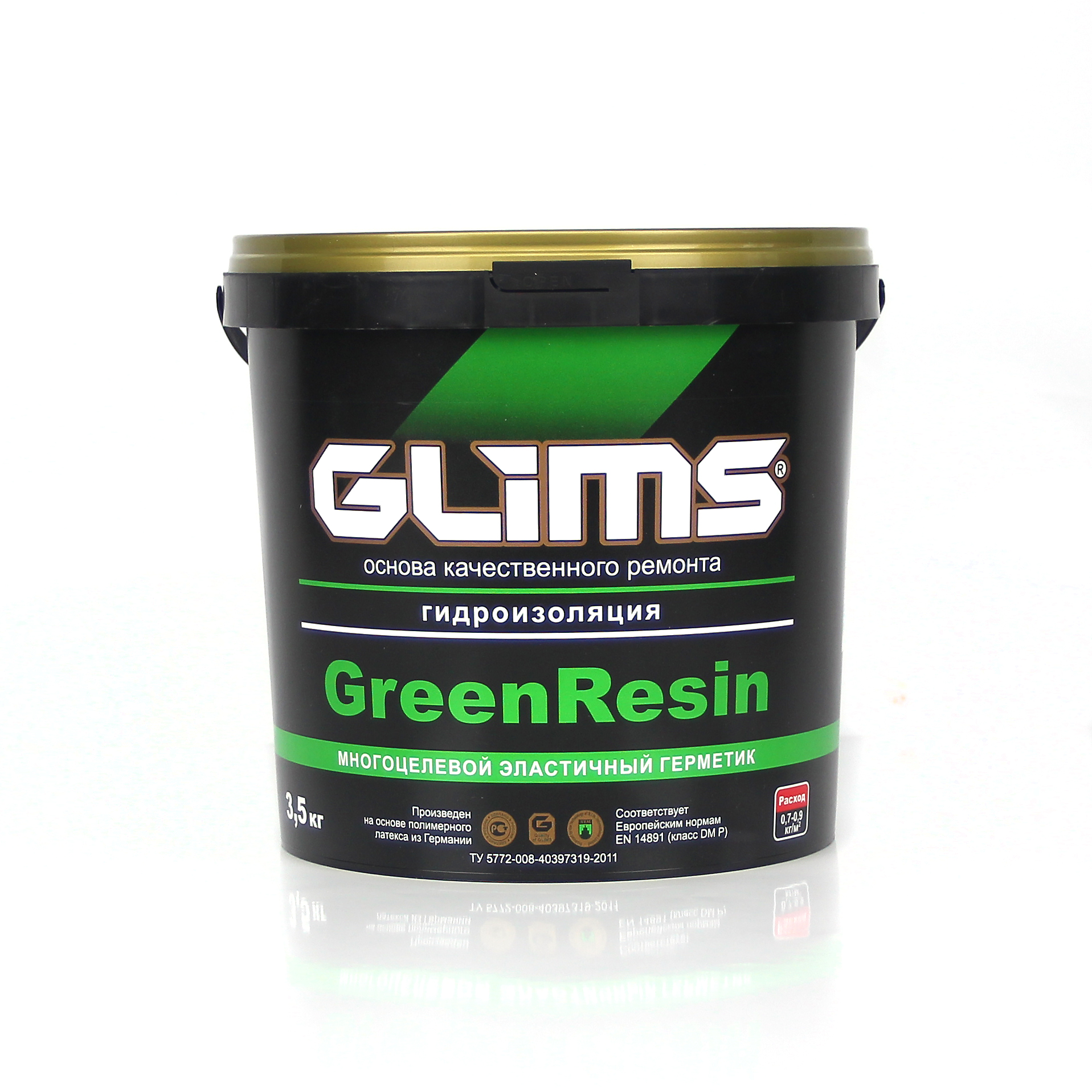 Гидроизоляция GLIMS GreenResin обмазочная на водной основе, 3.5 кг гидроизоляция эластичная glims greenresin 7 кг