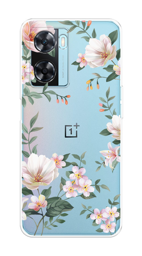 

Чехол на OnePlus Nord N20 SE "Beautiful white flowers", Бежевый;зеленый, 153450-1