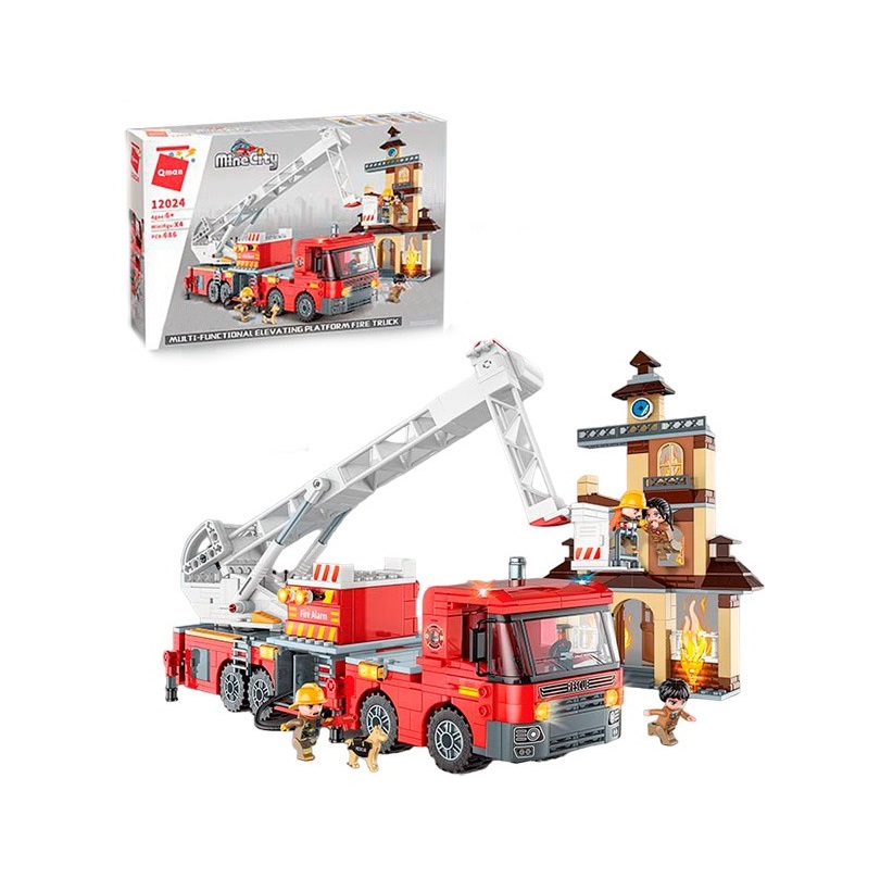 Конструктор Qman Пожарная машина, 686 деталей конструктор alatoys конструктор каталка пожарная машина