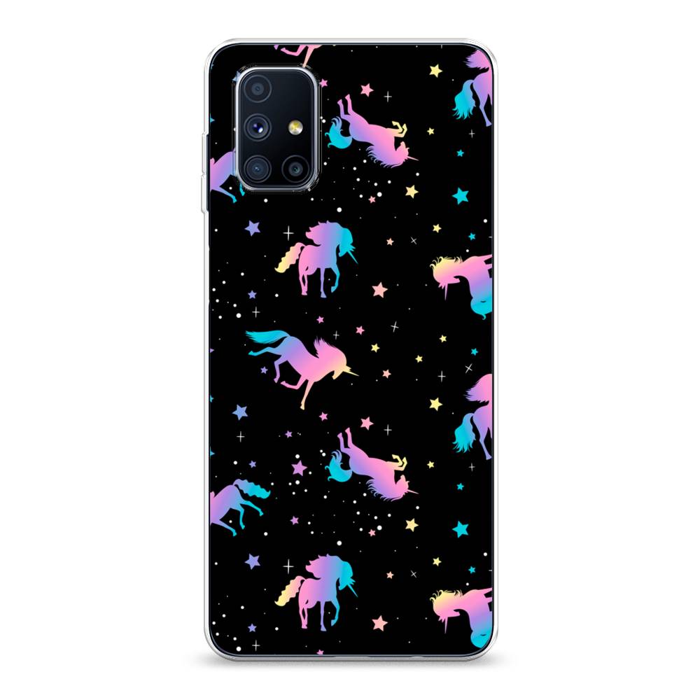 

Чехол на Samsung Galaxy M51 "Единороги градиент", Черный;розовый;голубой, 2101550-1