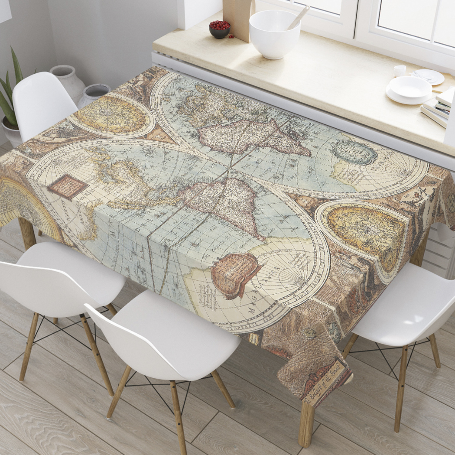 

Скатерть прямоугольная JoyArty "Круглая карта мира" из оксфорда, 120x145 см, Бежевый, Круглая карта мира