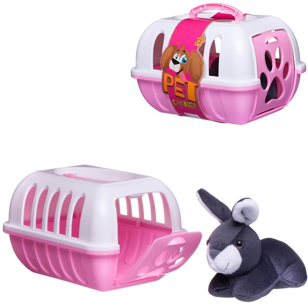 

Игрушка мягкая Кролик в розовой переноске, Серый
