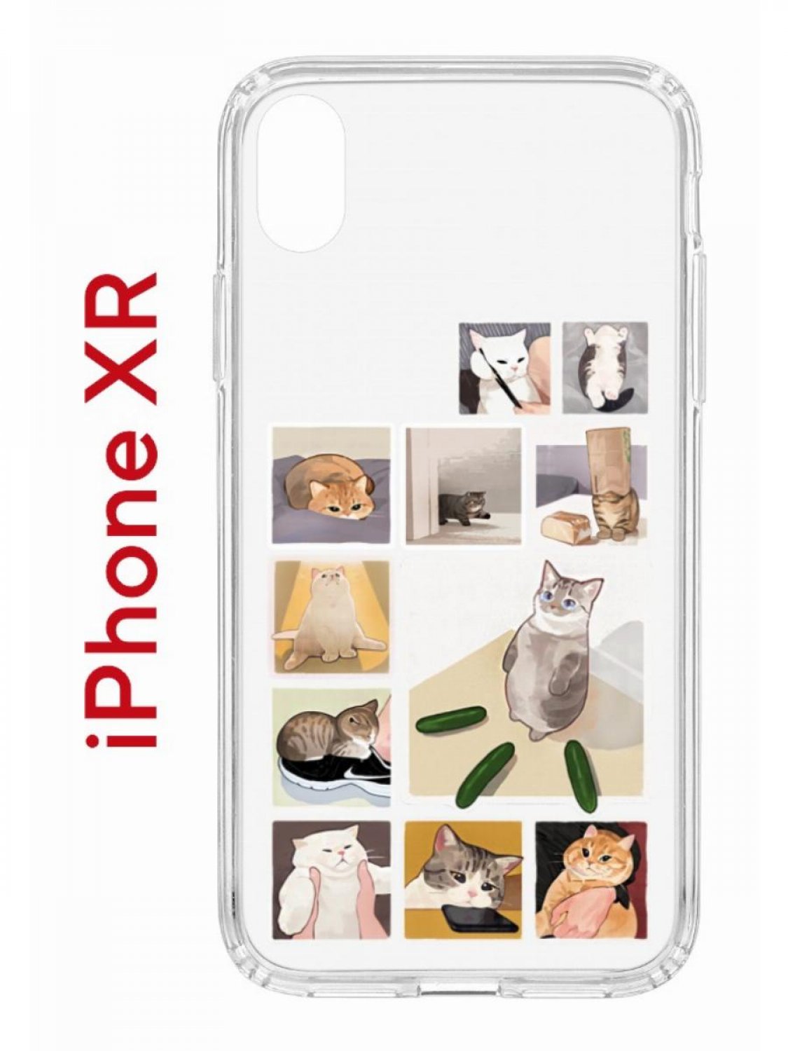 Чехол на iPhone XR с принтом Kruche Print Коты-Мемы, бампер с защитой камеры