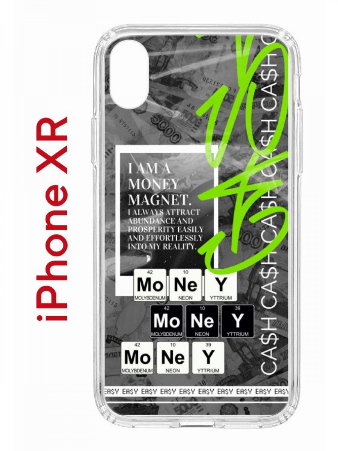 

Чехол на iPhone XR с принтом Kruche Print Money Easy, бампер с защитой камеры, Прозрачный;серый;зеленый;белый, Айфон ИксР