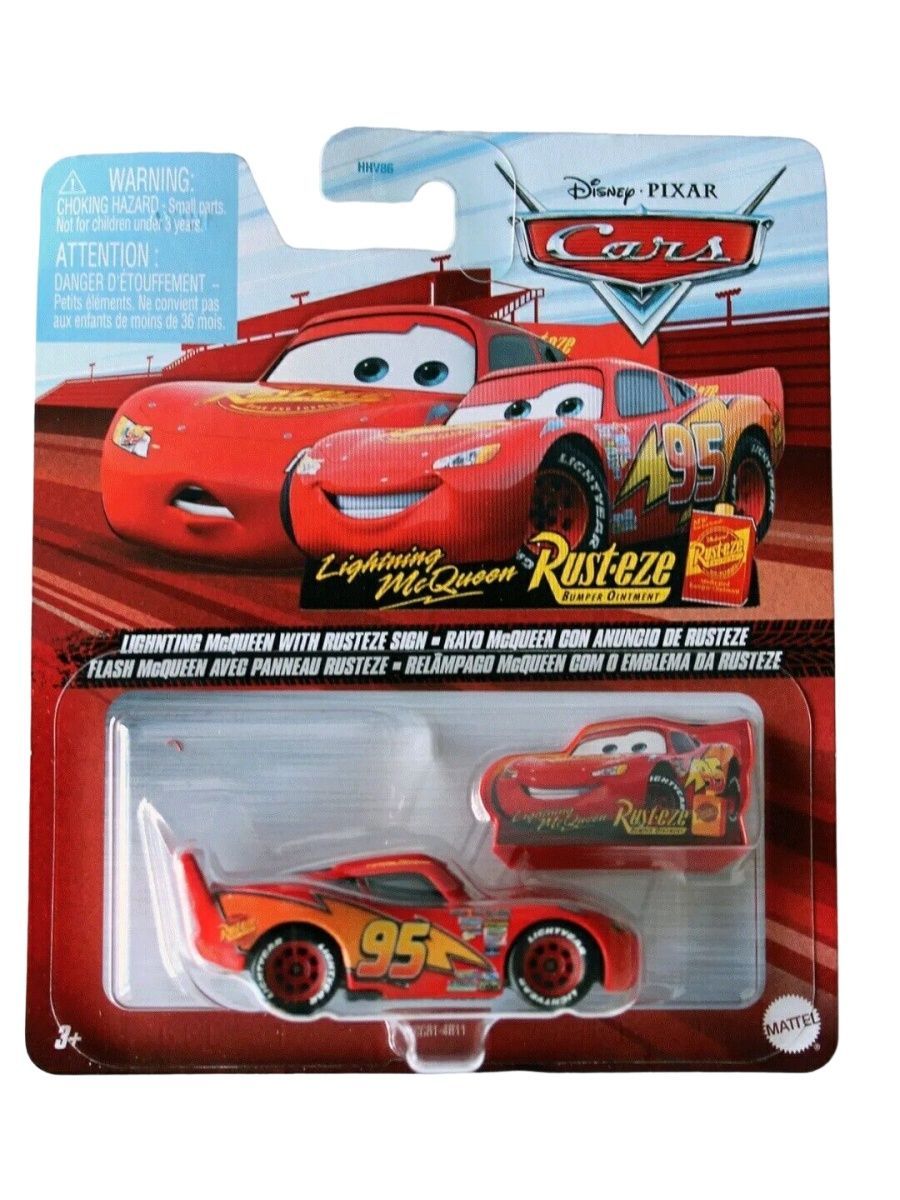 Машинка Cars Disney Pixar Mattel Тачки Lightning Mcqueen With Rusteze Sign, красный