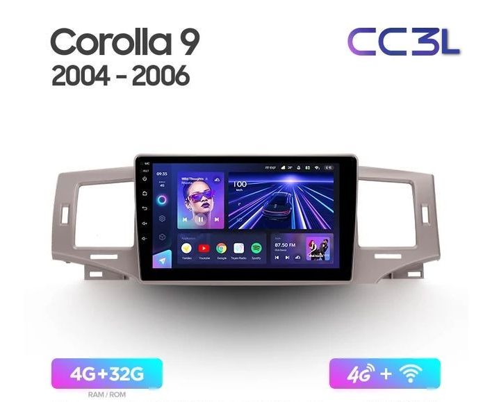 Штатная магнитола Teyes CC3L 432Gb Toyota Corolla E120 2004-2006 9 2628000₽