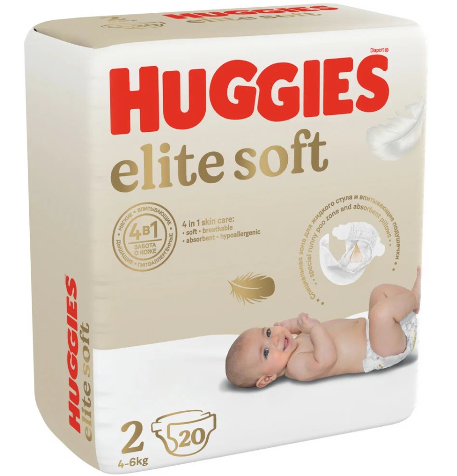 Подгузники Huggies Elite Soft 2 4-6 кг 20 шт 701₽