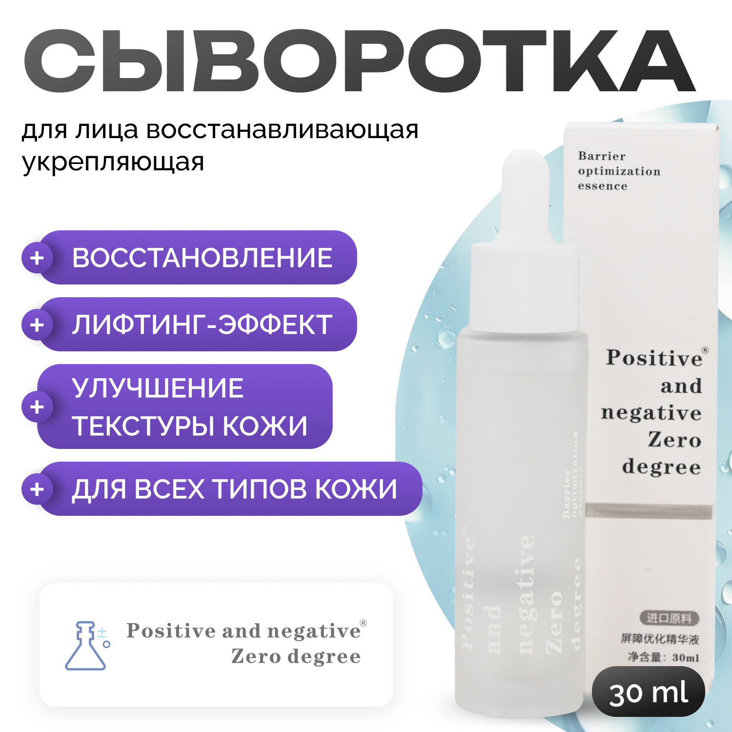 Сыворотка для лица Positive and negative Zero degree восстанавливающая укрепляющая 30 мл 3358₽