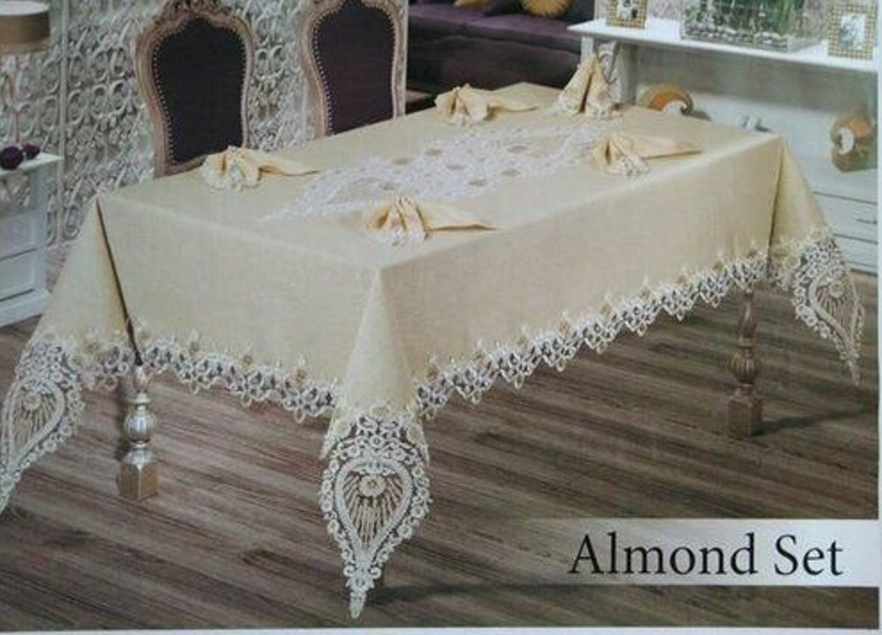 Скатерть EFOR ALMOND SET 160*220 + 8 салфеток, кремовый