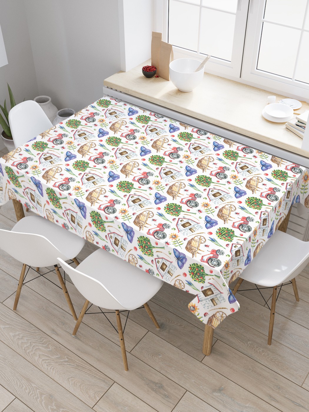 

Скатерть прямоугольная JoyArty "Фермерское хозяйство" из оксфорда, 120x145 см, Белый, Фермерское хозяйство