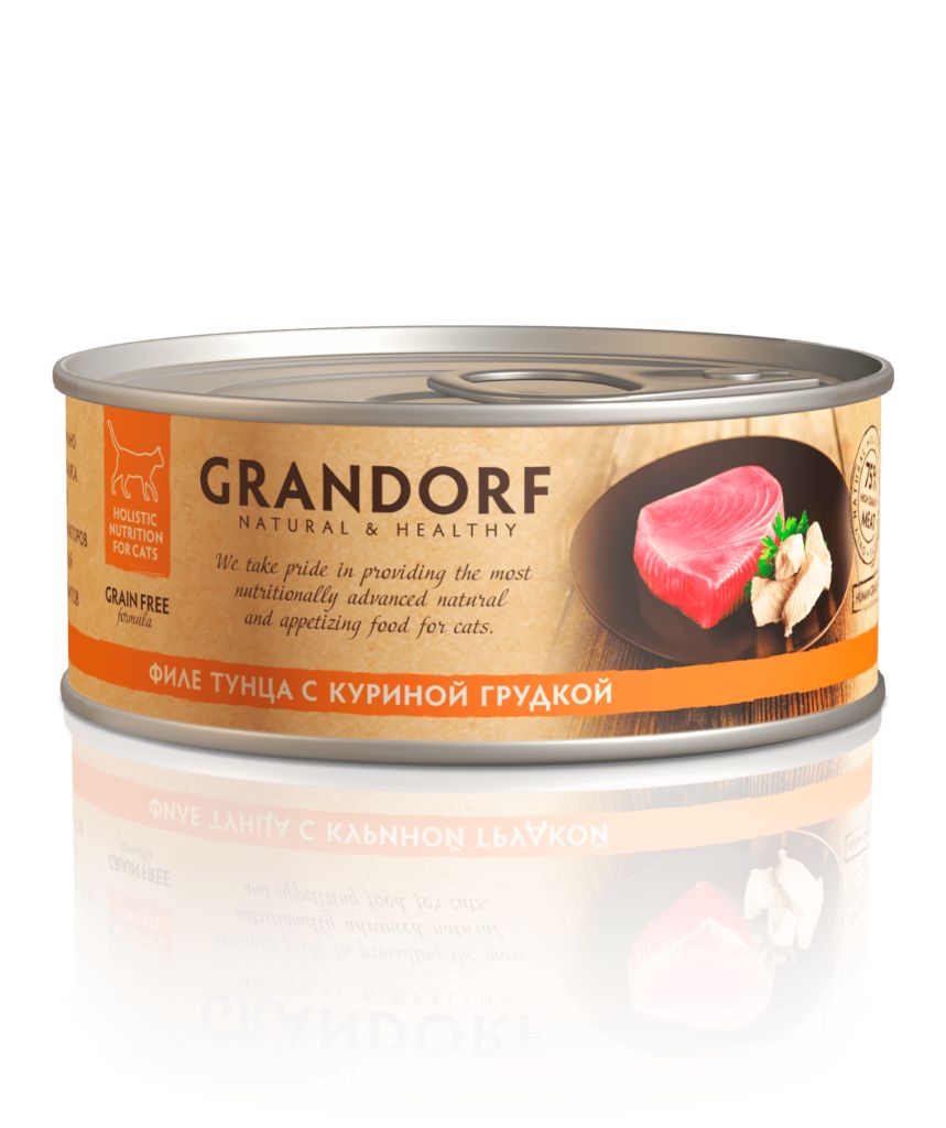 Консервы для кошек Grandorf Natural&Healthy, тунец, курица, 6шт по 70г