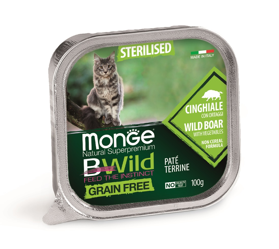 фото Влажный корм для кошек monge bwild grain free, кабана с овощами, 12шт, 100г