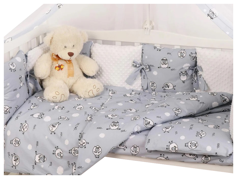 фото Бортик в кроватку amarobaby exclusive soft collection. 101 барашек 12 предметов