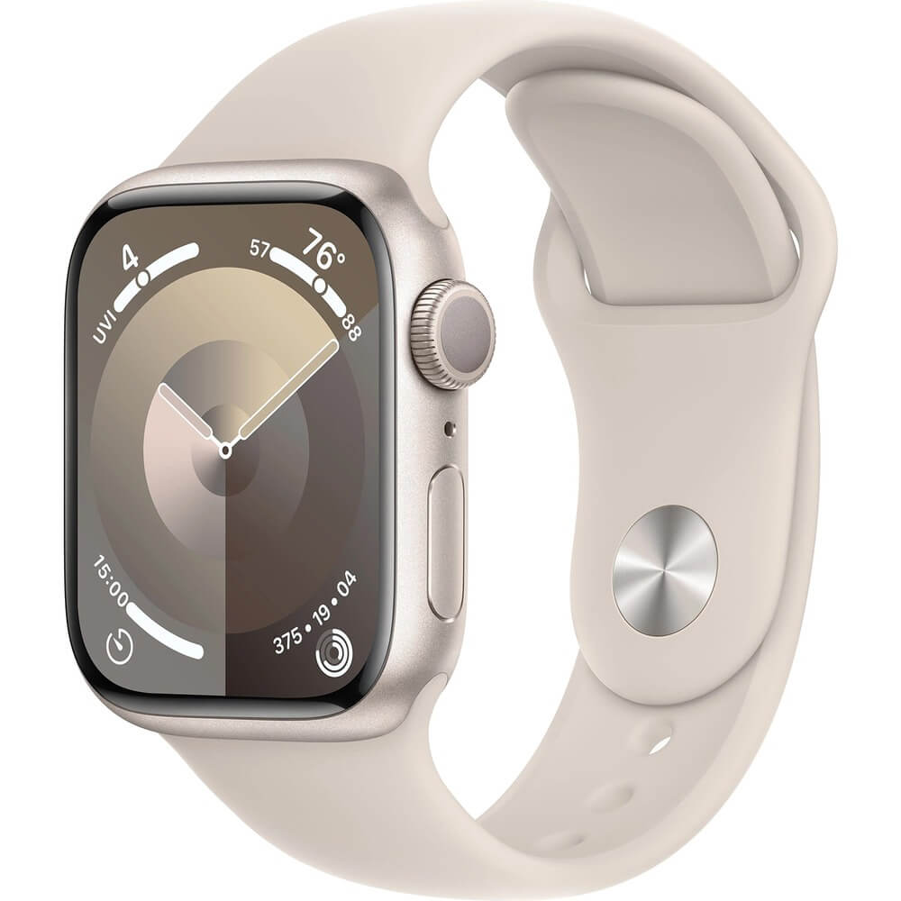 Смарт-часы Apple Watch Series 9 41 мм сияющая звезда M/L, спортивный ремешок Watch Series 9, 41мм, M/L корпус из алюминия цвета "сияющая звезда", спортивный ремешок "сияющая звезда" | MR8U3LL/A