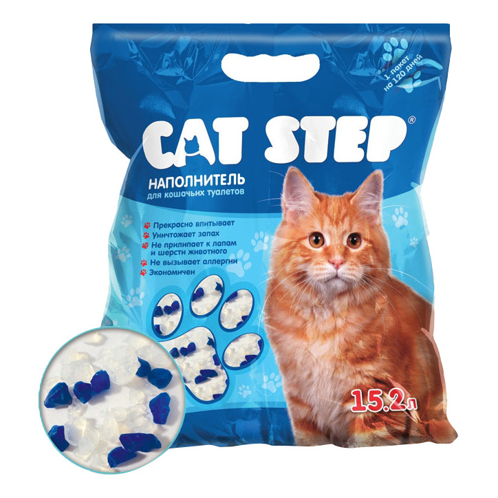 фото Впитывающий наполнитель для кошек cat step силикагелевый, 6,68 кг, 15.2 л