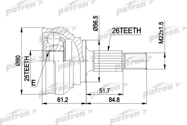 ШРУС наружн к-кт 26x56.5x25 AUDI: 100 74-12.87 PATRON PCV1025