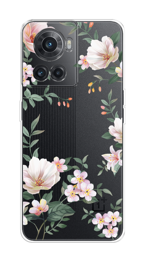 

Чехол на OnePlus 10R/Ace "Beautiful white flowers", Бежевый;зеленый, 152950-1