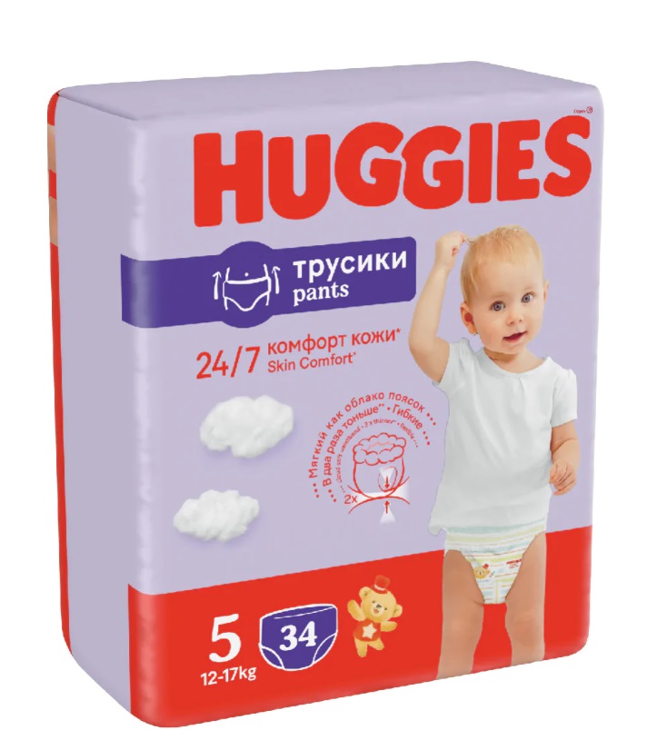 Подгузники-трусики Huggies Skin Comfort 5 12-17 кг 34 шт 2100₽