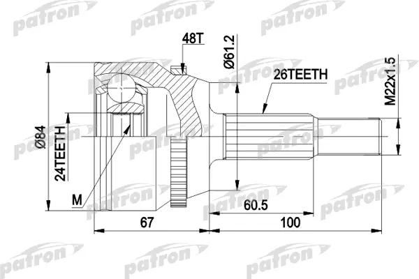 

ШРУС наружн к-кт 26x56x24 ABS:48T Toyota: Camry, Solara 02-05 PATRON PCV9791