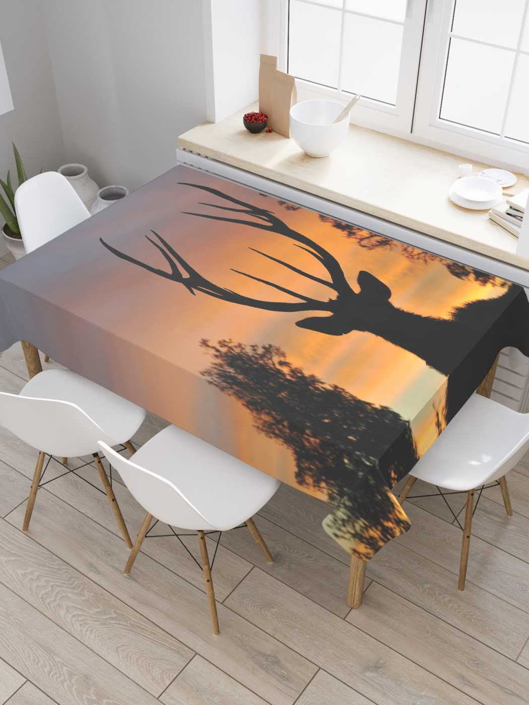 

Скатерть прямоугольная JoyArty "Вечерняя прогулка оленя" из оксфорда, 180x145 см, Оранжевый, Вечерняя прогулка оленя